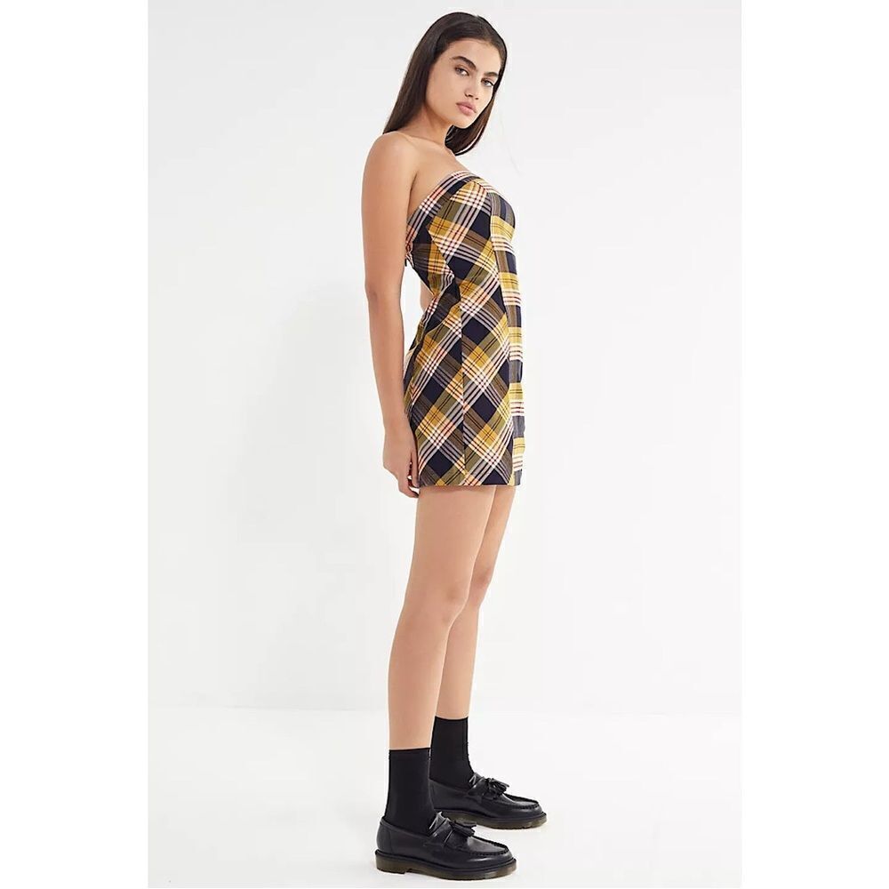 Uo Sacramento Plaid Strapless Mini Dress